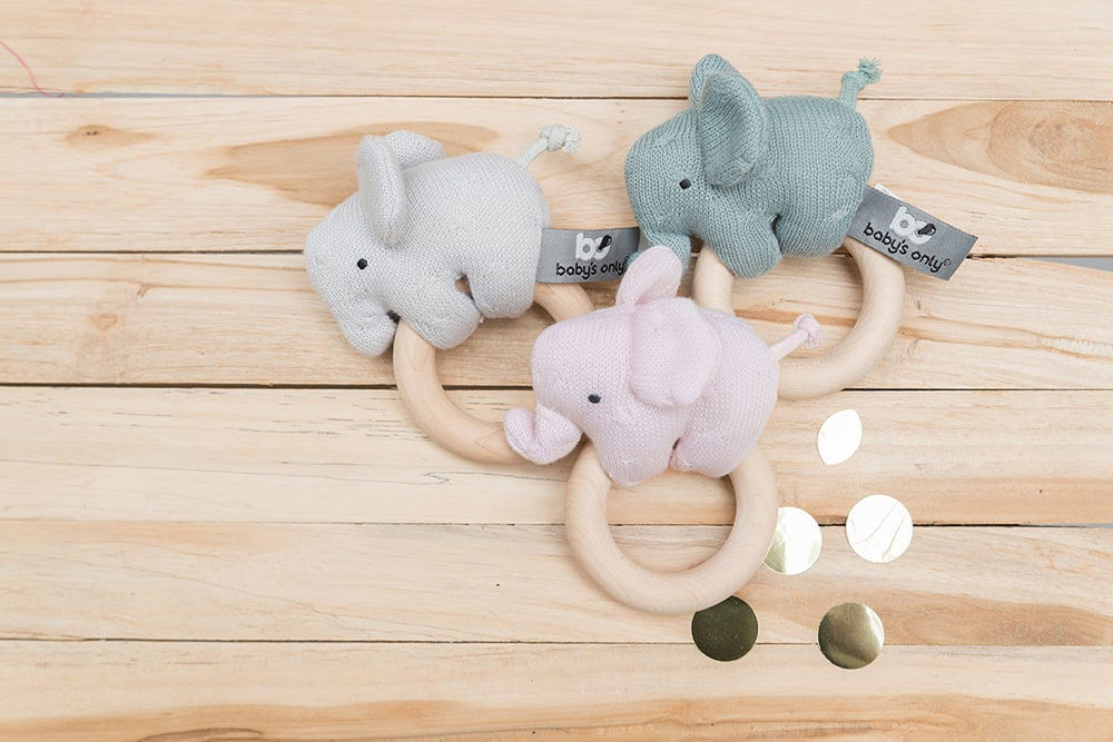 Wooden rattle elephant stonegreen