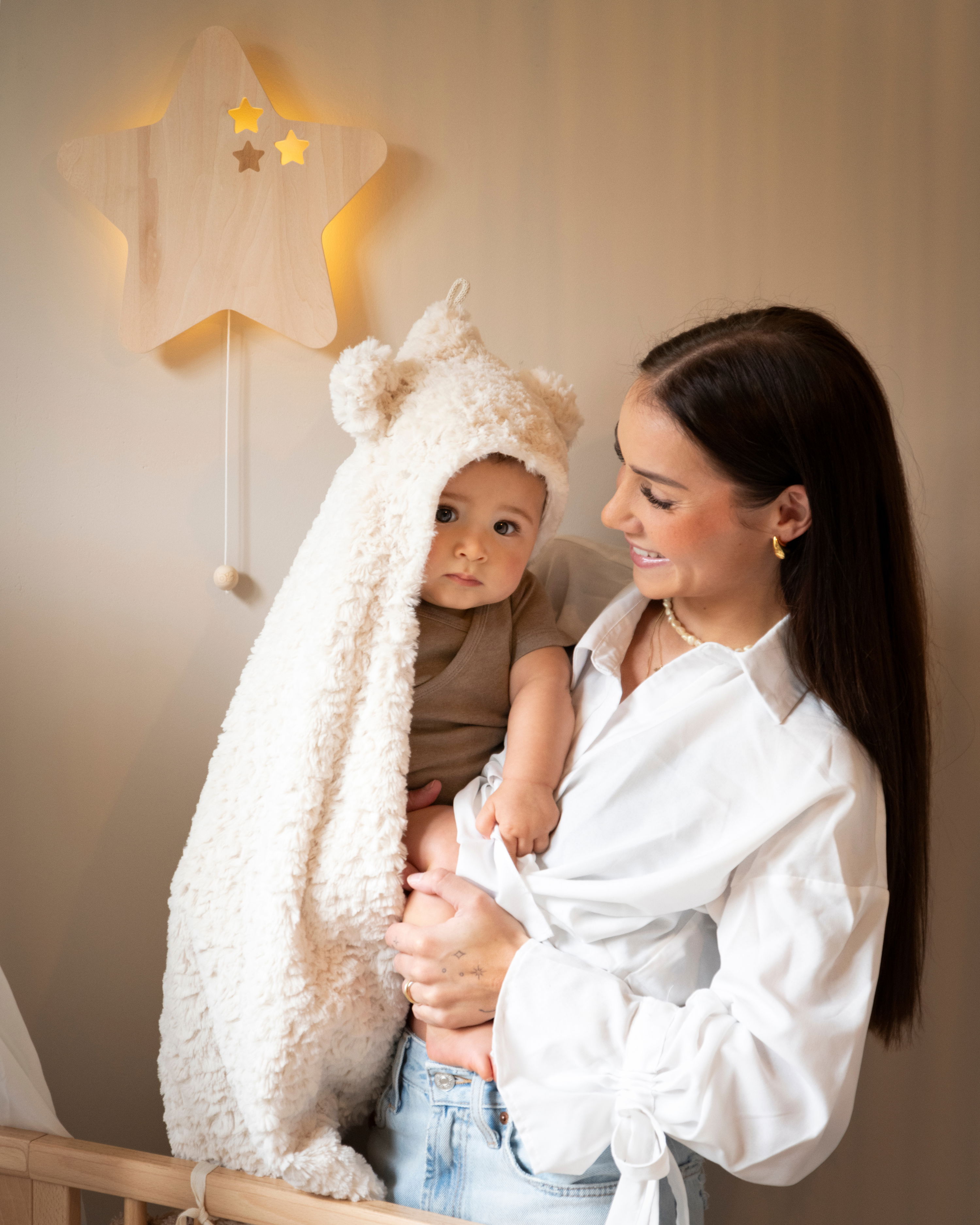 Hooded baby blanket Snow taupe - with ears