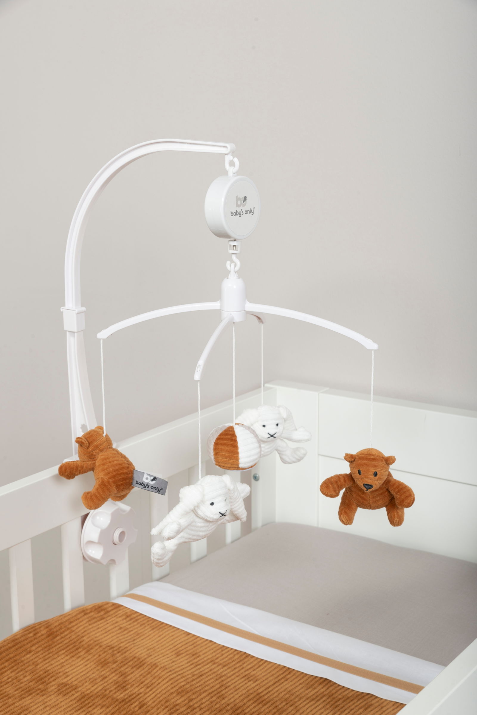Baby crib sheet woven ribbon caramel/white
