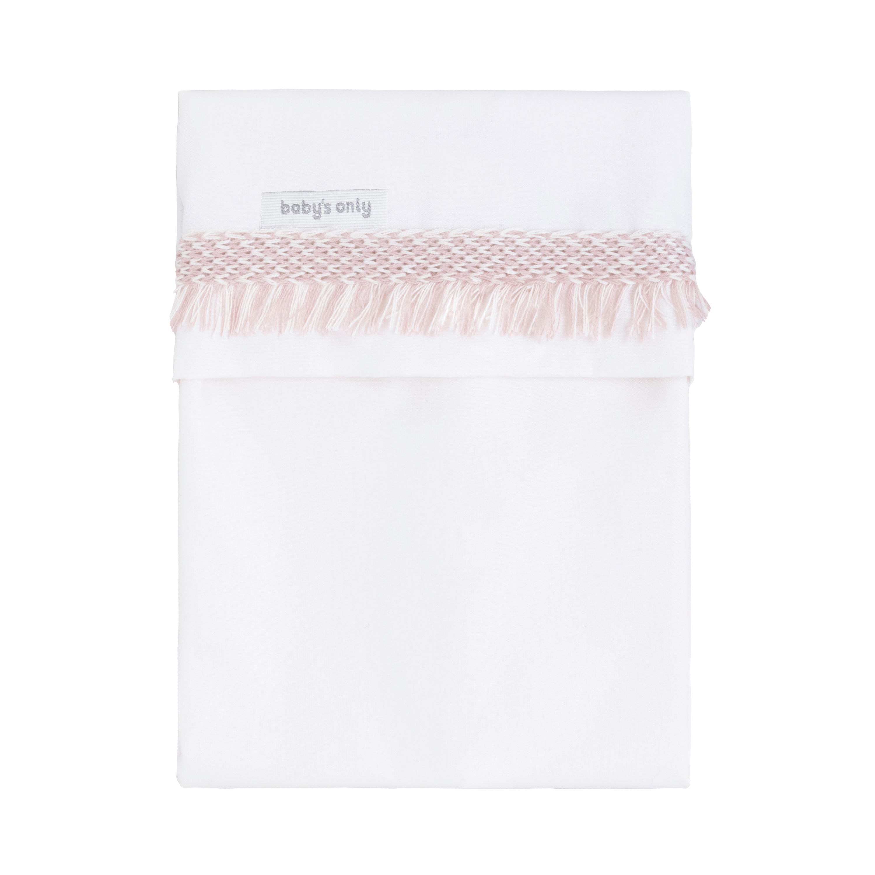 Drap berceau ruban tissé Happiness vieux rose/ecru