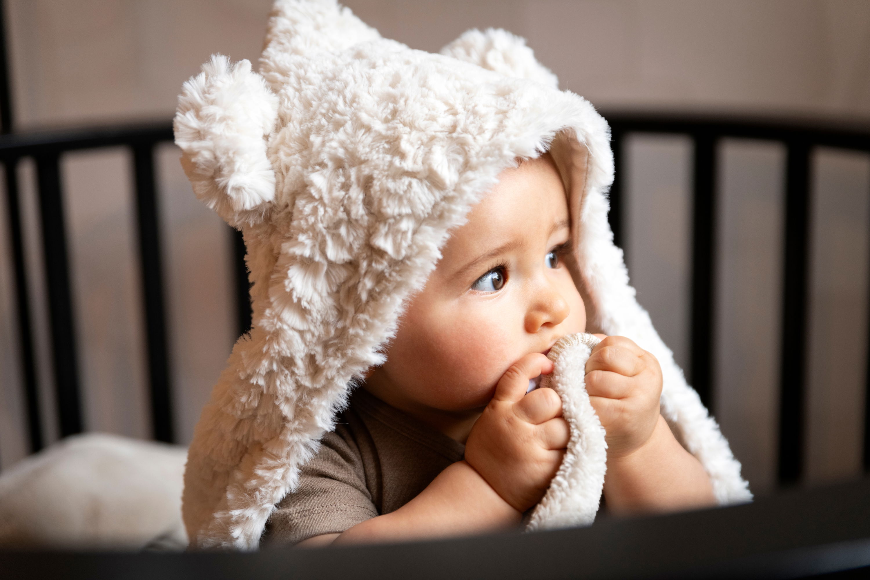 Hooded baby blanket Snow taupe - with ears