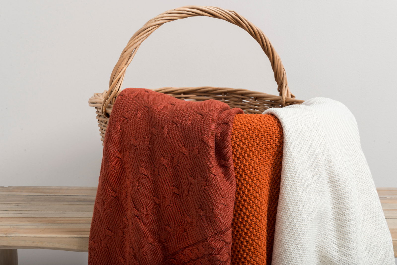 Cot blanket teddy Cable brique