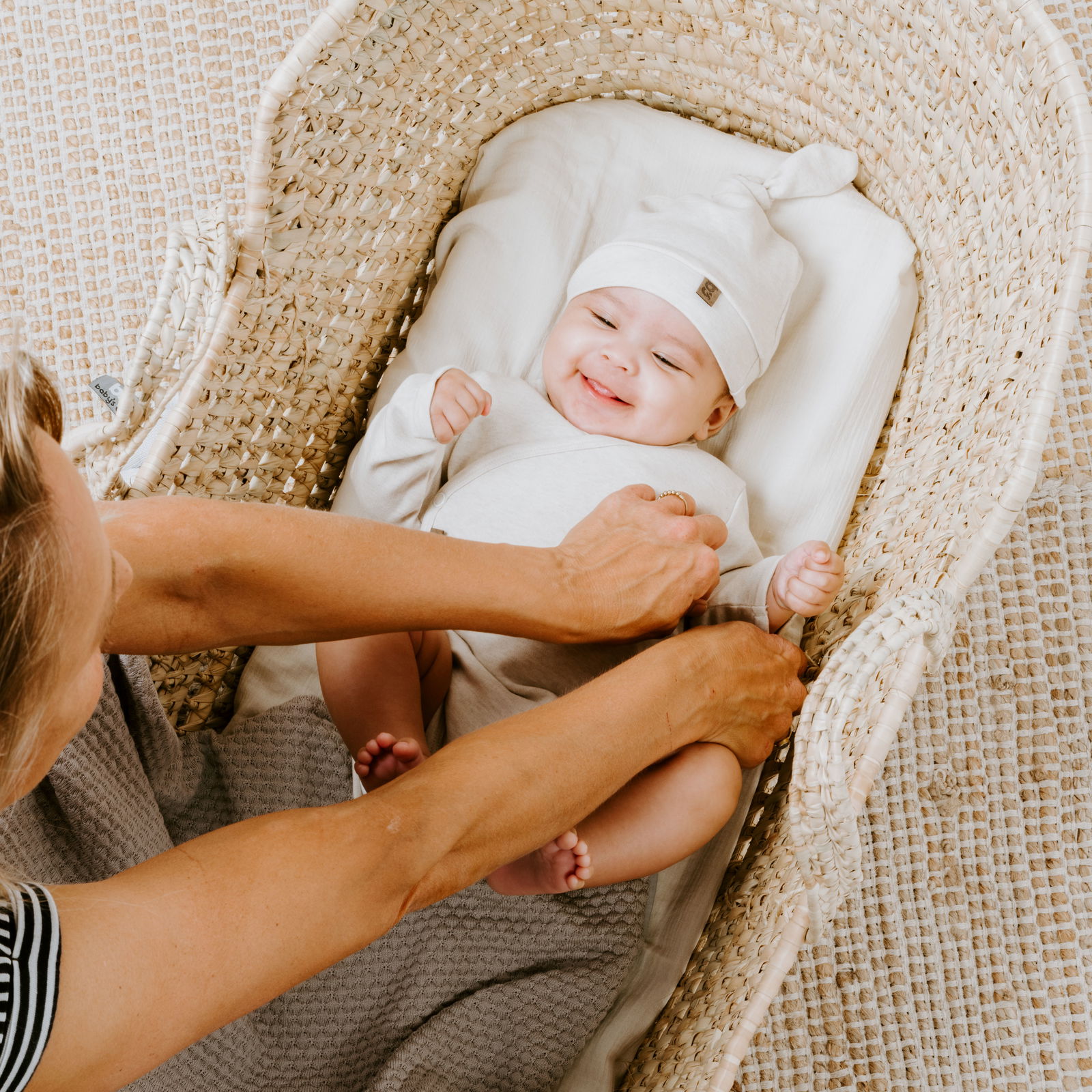 Knotted hat Melange warm linen - 3-6 months