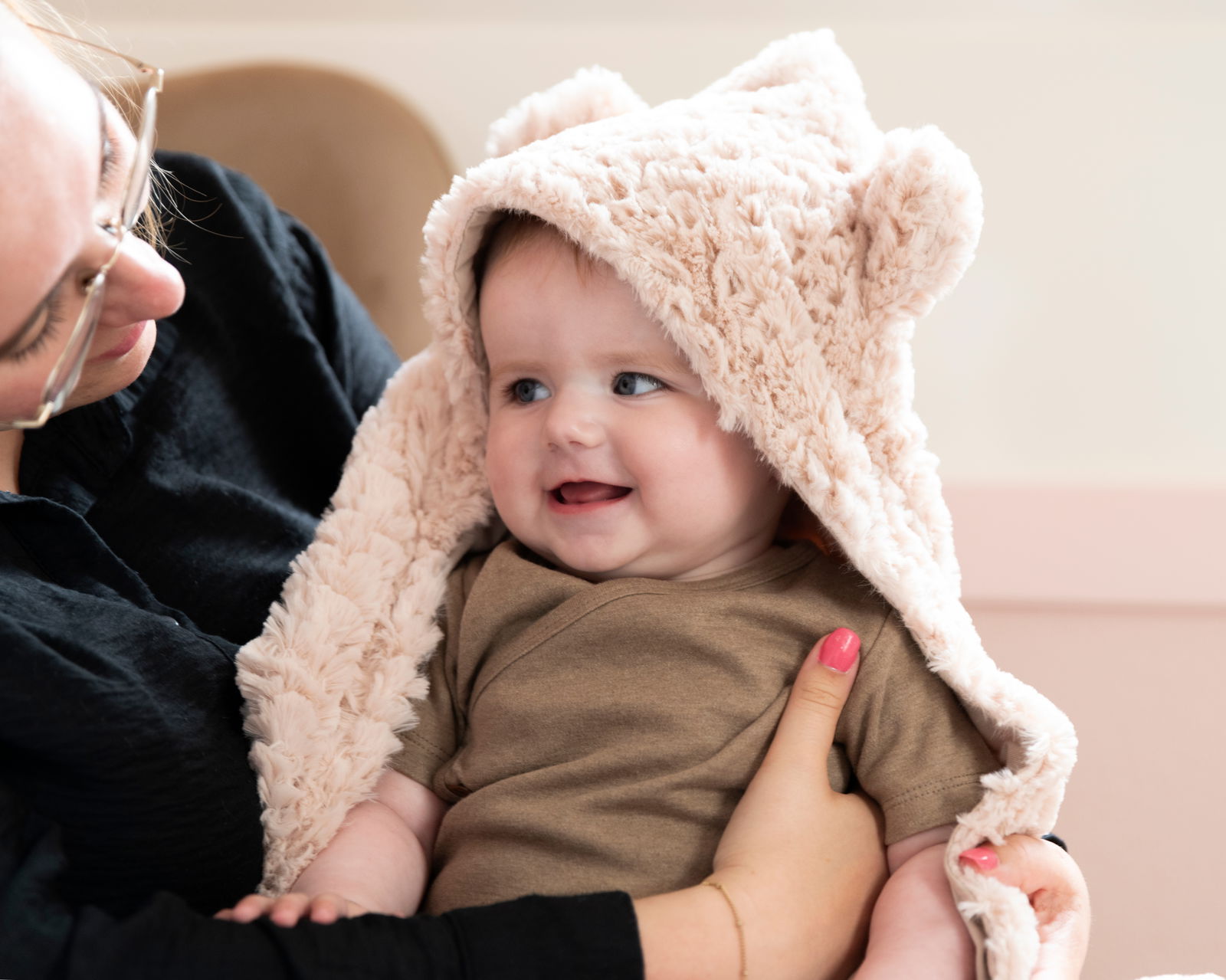 Hooded baby blanket Snow old pink - with ears